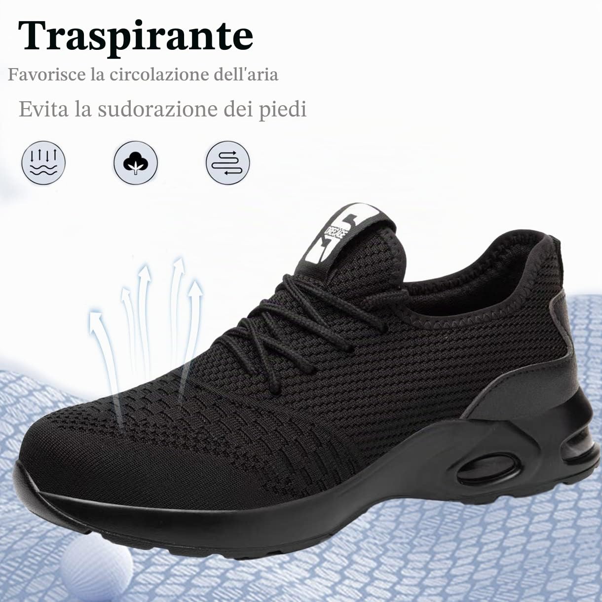 Scarpe Antinfortunistiche Uomo Donna Leggere Scarpe da Lavoro con Punta in Acciaio Traspiranti Antiscivolo Scarpe Sportive di Sicurezza 08 Puro Nero EU 43