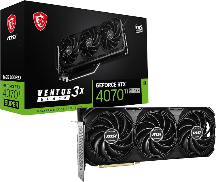 MSI GeForce RTX 4070 Ti SUPER 16GB Ventus 3X Black OC Graphics Card | 2655 MHz GDDR6X Ada Lovelace
