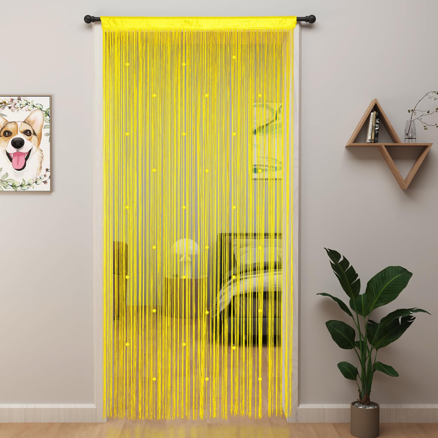 YIIBAII Beaded Curtain Beaded Curtains for Doorways Crystals Suitable for Interior Hanging Decoration and Partitions Closet Curtains (Yellow, 39"x79")