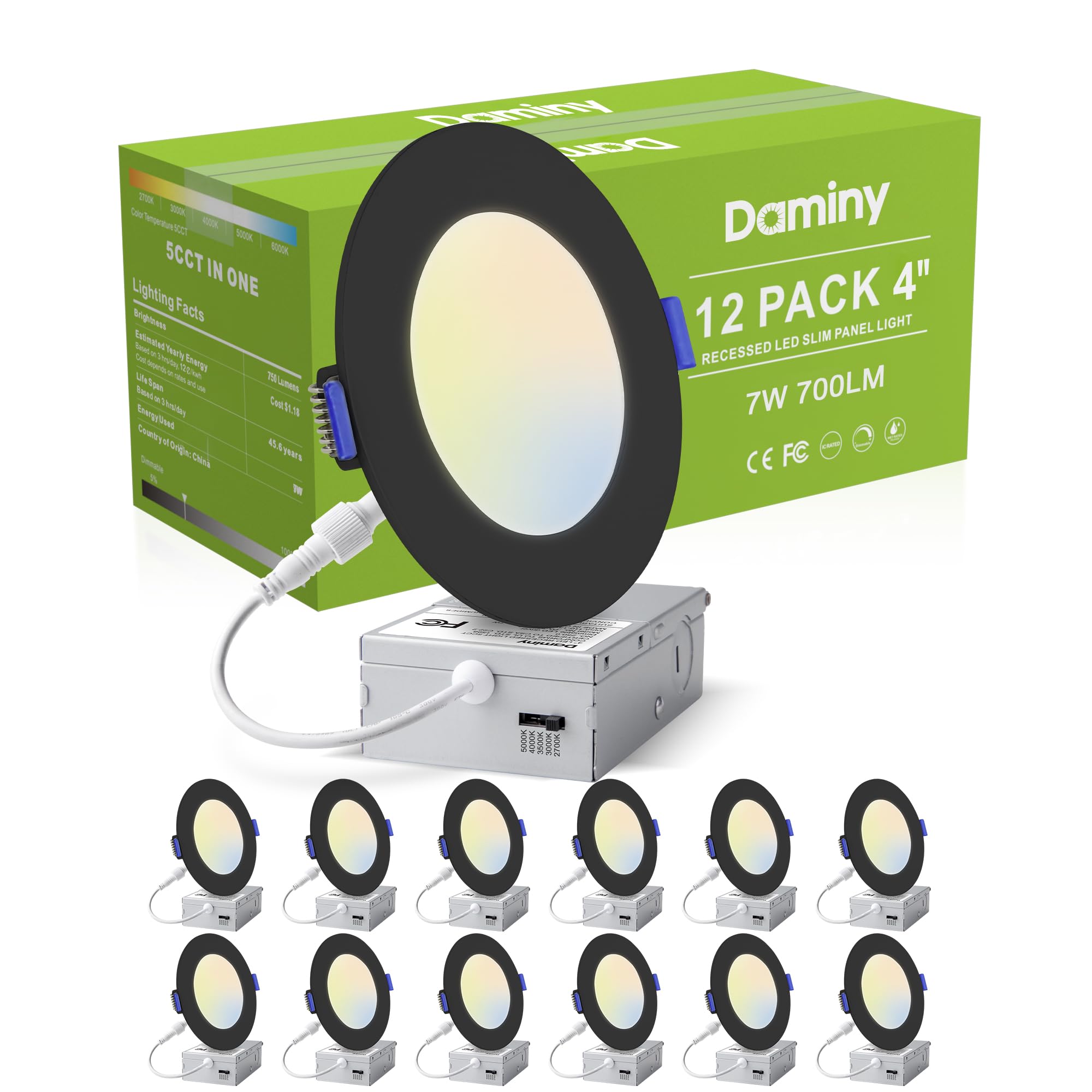 DAMINY 12 Pack 4 Inch LED Recessed Lighting, Canless Wafer Downlight — image 1