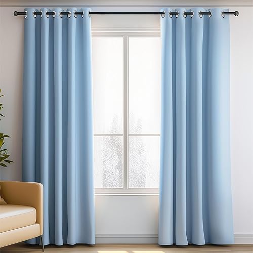 Cortinas opacas con aislamiento térmico azul para oscurecer la habitación, 72 pulgadas de largo para sala de estar, cortinas con ojales de 42 x 72