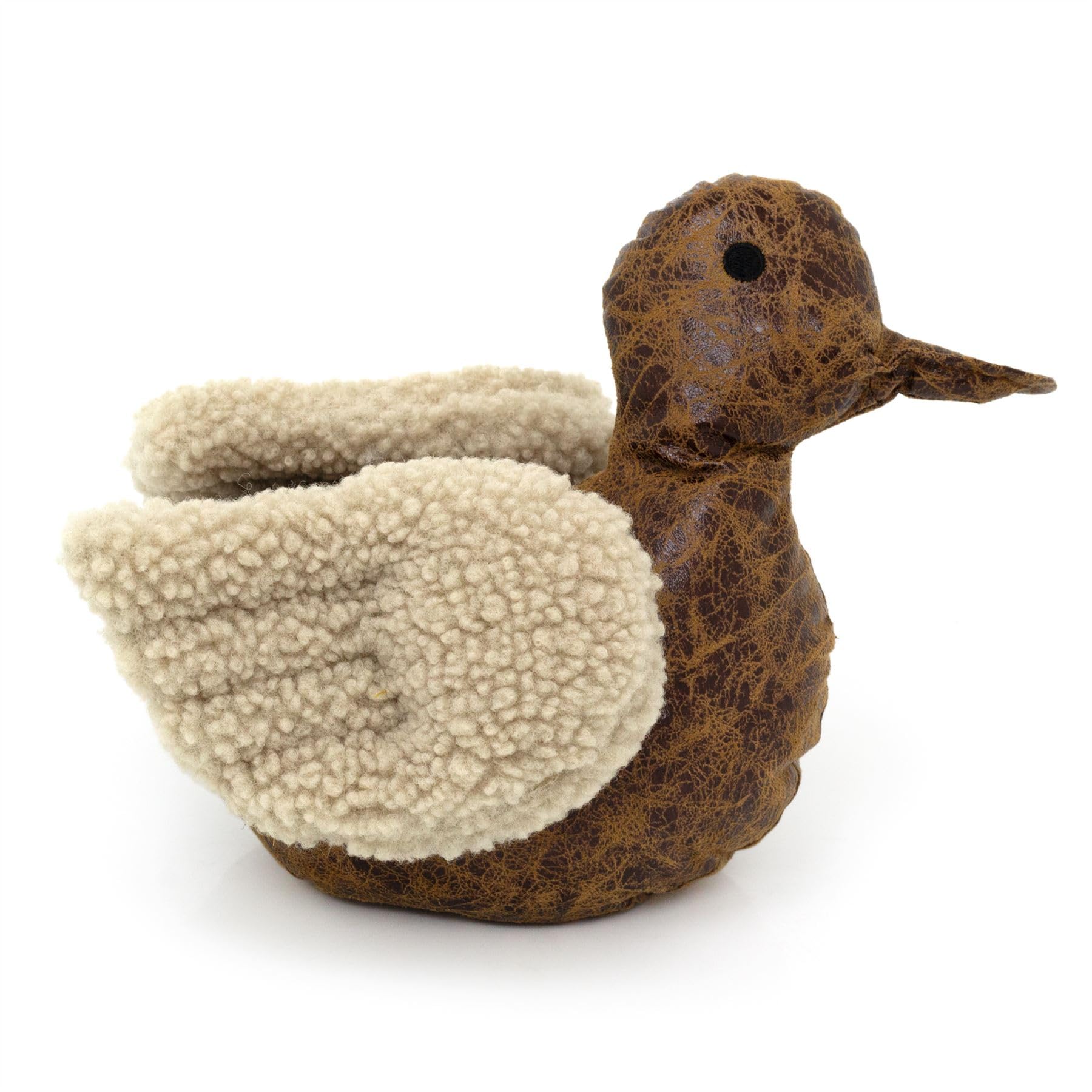 Carousel Home Brown Douglas Duck Doorstop | Faux Leather Duck Doorstop With Boucle Wings | Novelty Bird Door Stopper 1.5Kg - 23Cm