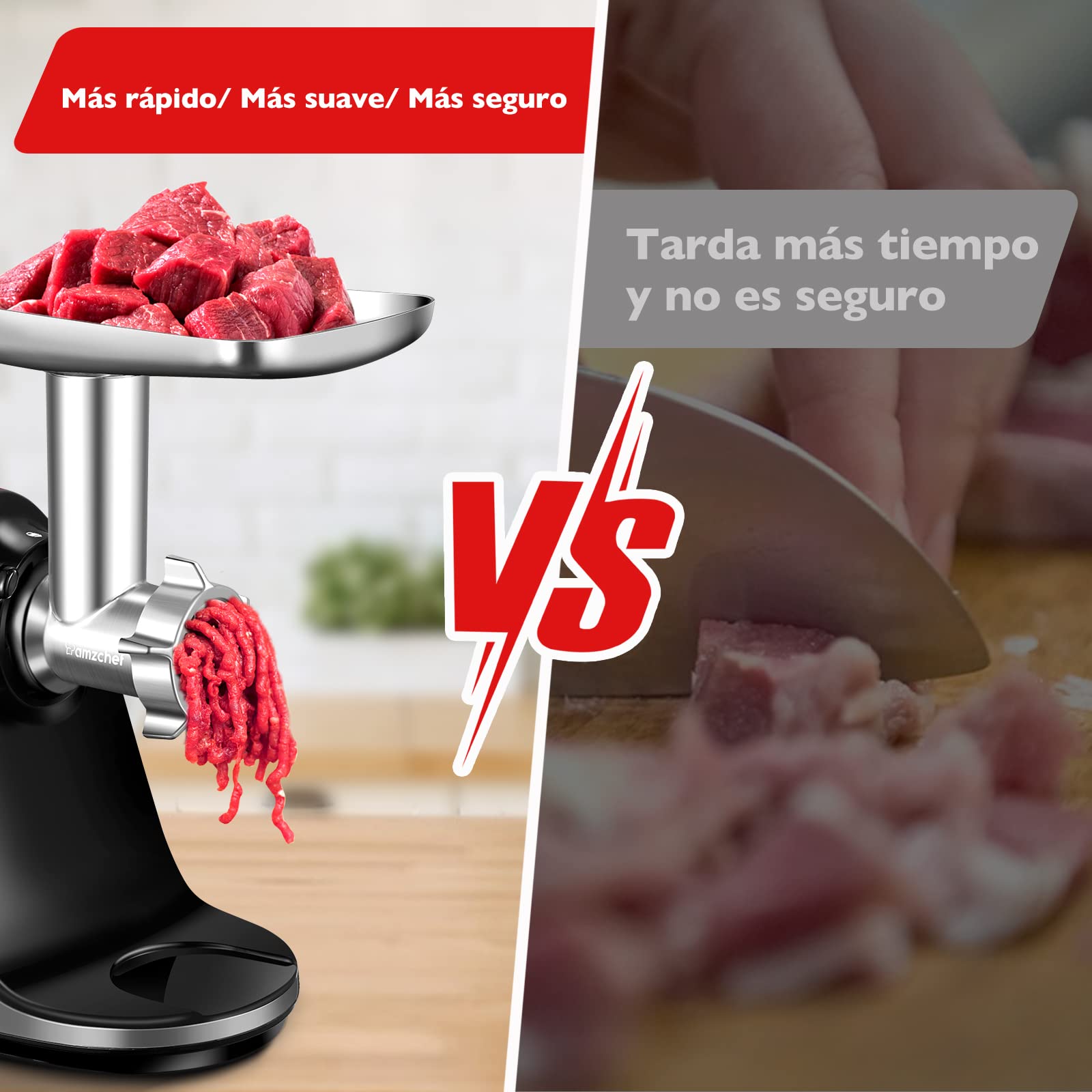 AMZCHEF Accesorios para picadora de carne para extractores de zumo - Accesorios para ZM1501 y GM3001-3 tubos para rellenar salchichas, 3 cuchillas de rectificado, 4 placas de molienda - sin maquina