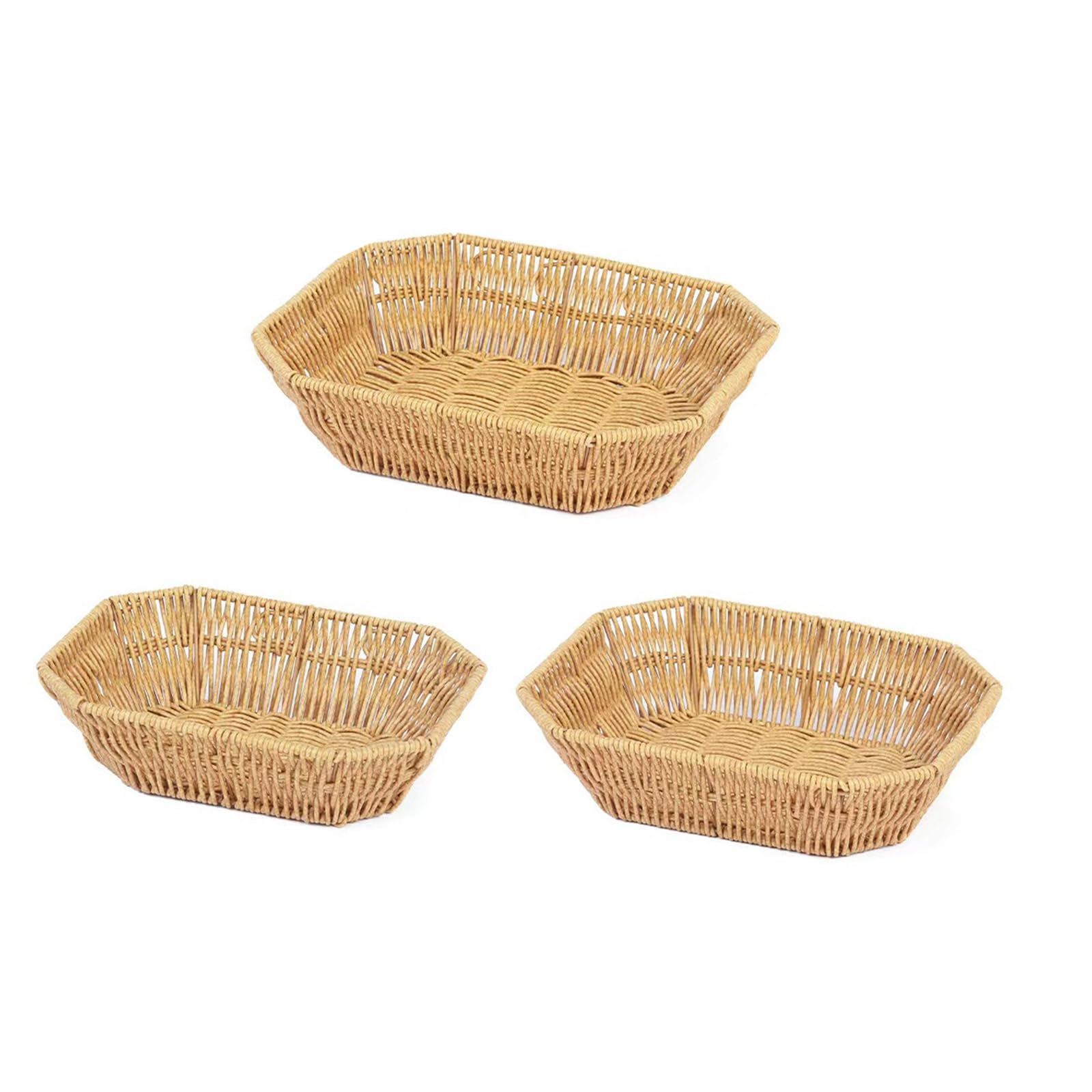 APGLSXY 3pcs Imitation Rattan Fruit Serving Basket Multifunctional Octagonal Snacks Storage Plate Woven Vegetable Display Tray Household Item Holders