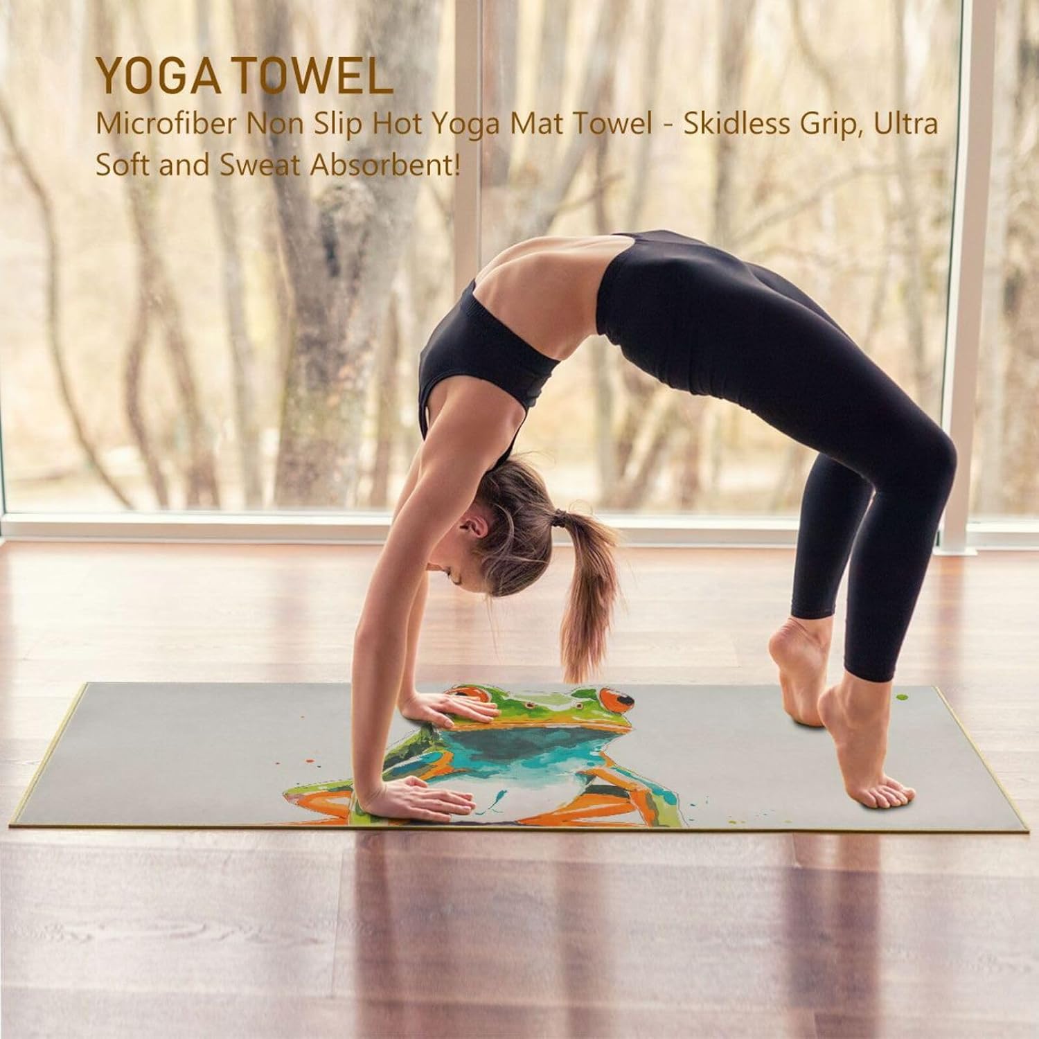 Watercolo Frog Hot Yoga Towel – Stylish, Non-Slip, Grip Dot, Super Absorbent, 27" x 73" - Yoga Mat Towels for Exercise, Fitness