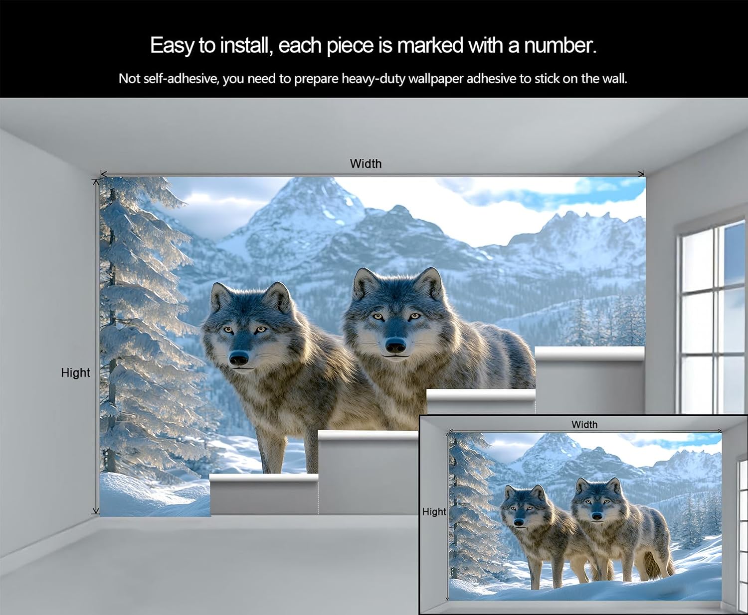 Wolf Wallpaper, Animal Mural Wallpaper, Winter Landscape Wallpapers for Living Room Bedroom 3D Murals 78" x 55" (Not Peel and Stick)