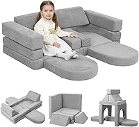 Vista 10 de MeMoreCool Juego de Sofá Modular Infantil de 10 Piezas — Juego de Sofá de Espuma Convertible de Corduroy para Construir Fortalezas, Relajarse