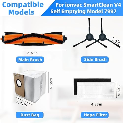 Miniatura 6 de Accesorios de repuesto para Ionvac SmartClean V4 - Kit de piezas de repuesto para aspiradora robot de vaciado, 2 cepillos de rodillo principal, 6