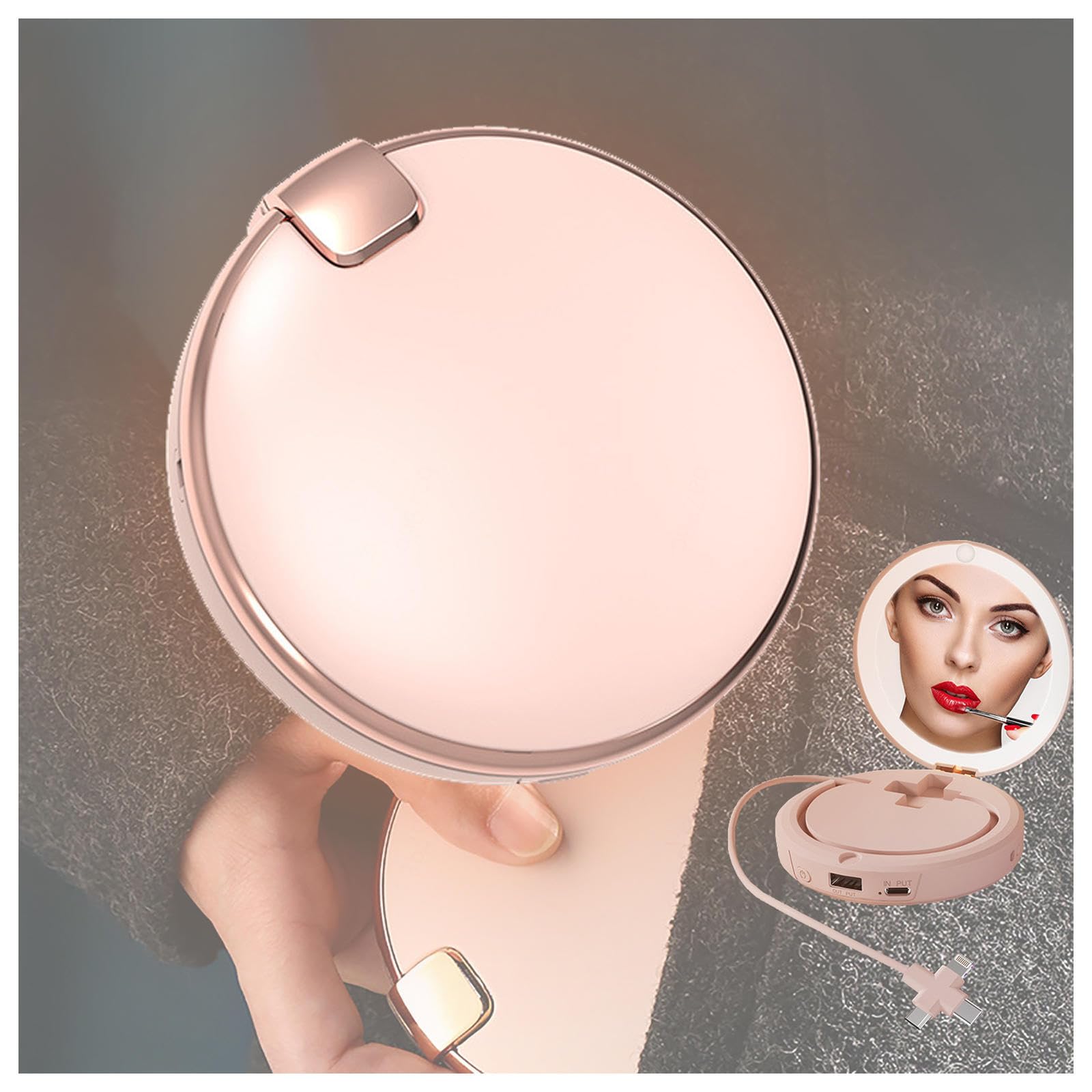 Scaldamani elettrici Ricaricabili con Specchio cosmetico, Power Bank 3 in 1, scaldamani Ricaricabili 5000 mAh/USB Tipo C/2 Livelli di Temperatura per Regali all'aperto per Sci, Cam