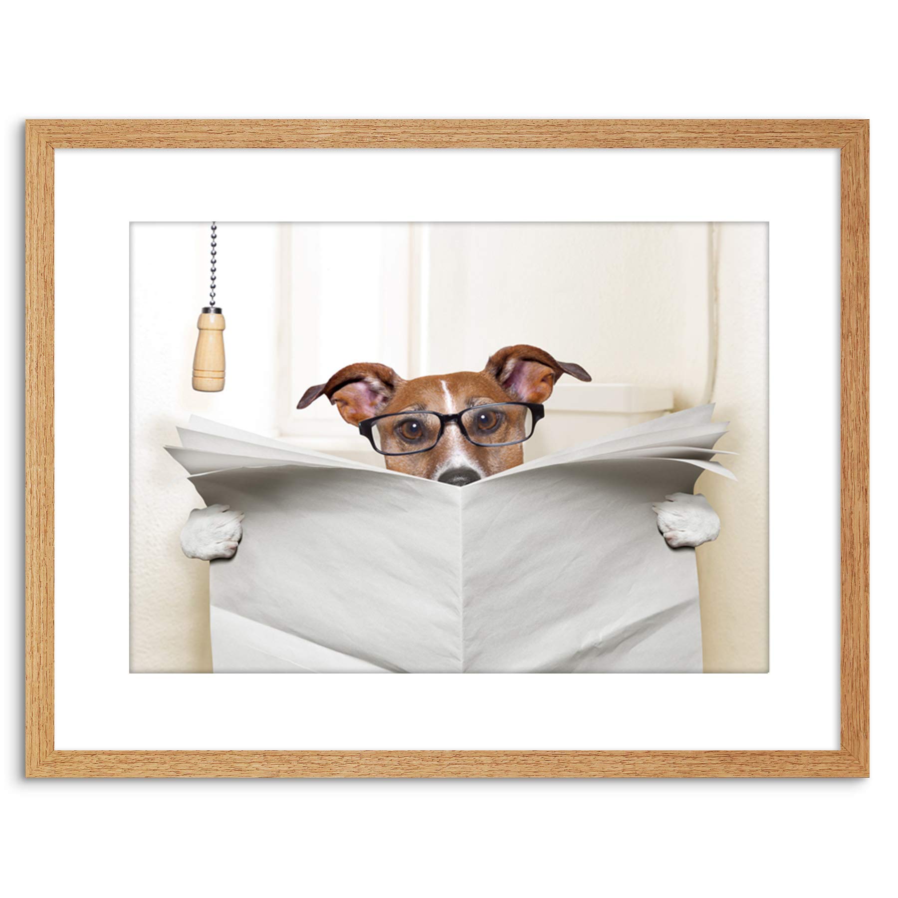 Wee Blue Coo Photo Mock Jack Russell Toilet Reading Newspaper Art Print Framed Poster Wall Decor 9x7 inch
