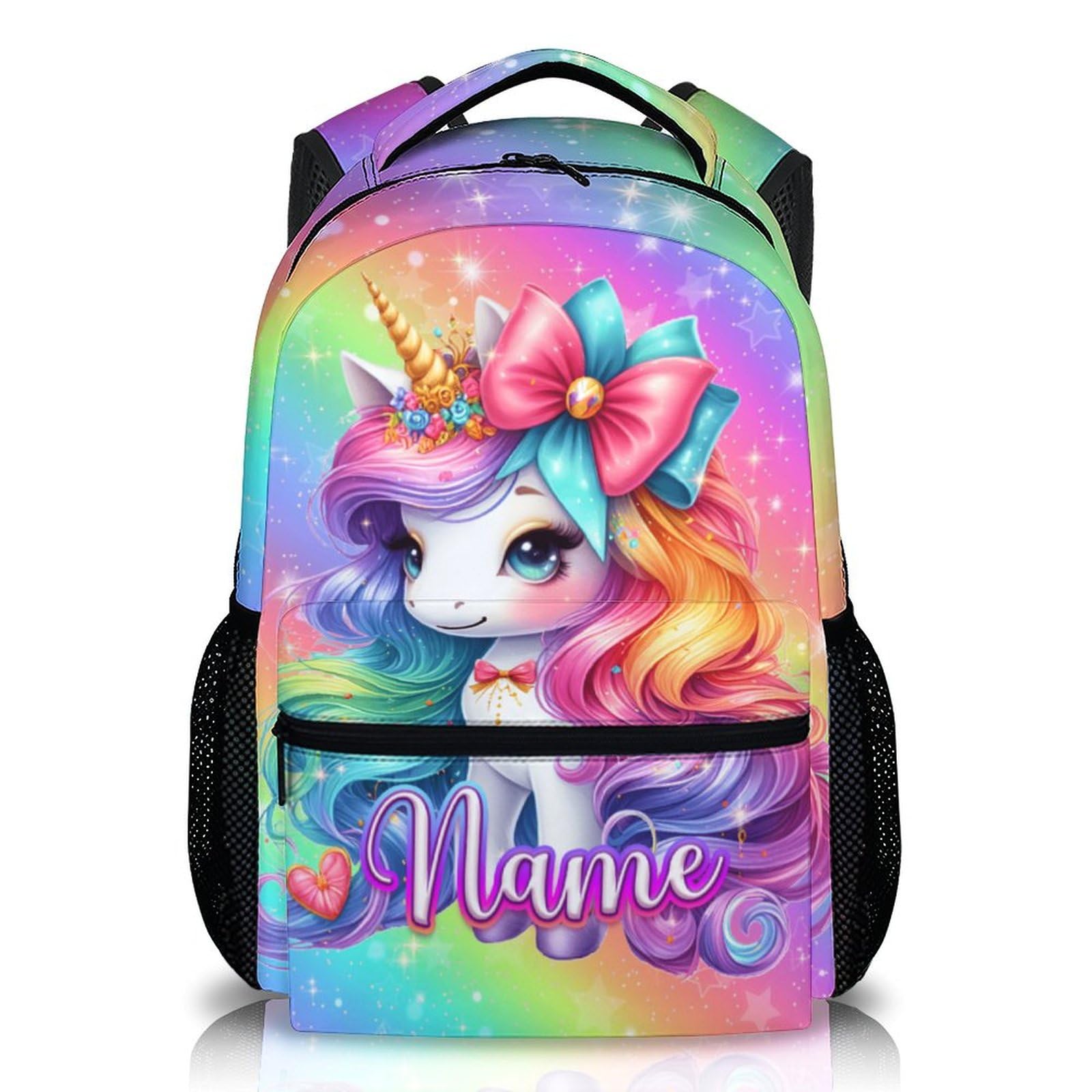 Homexzdiy Unicorn Backpack for Girls, Custom Kids School Backpacks with Name for Kids Girls Age 6-8, Toddler Bookbag for Kindergarten, Primary, 17