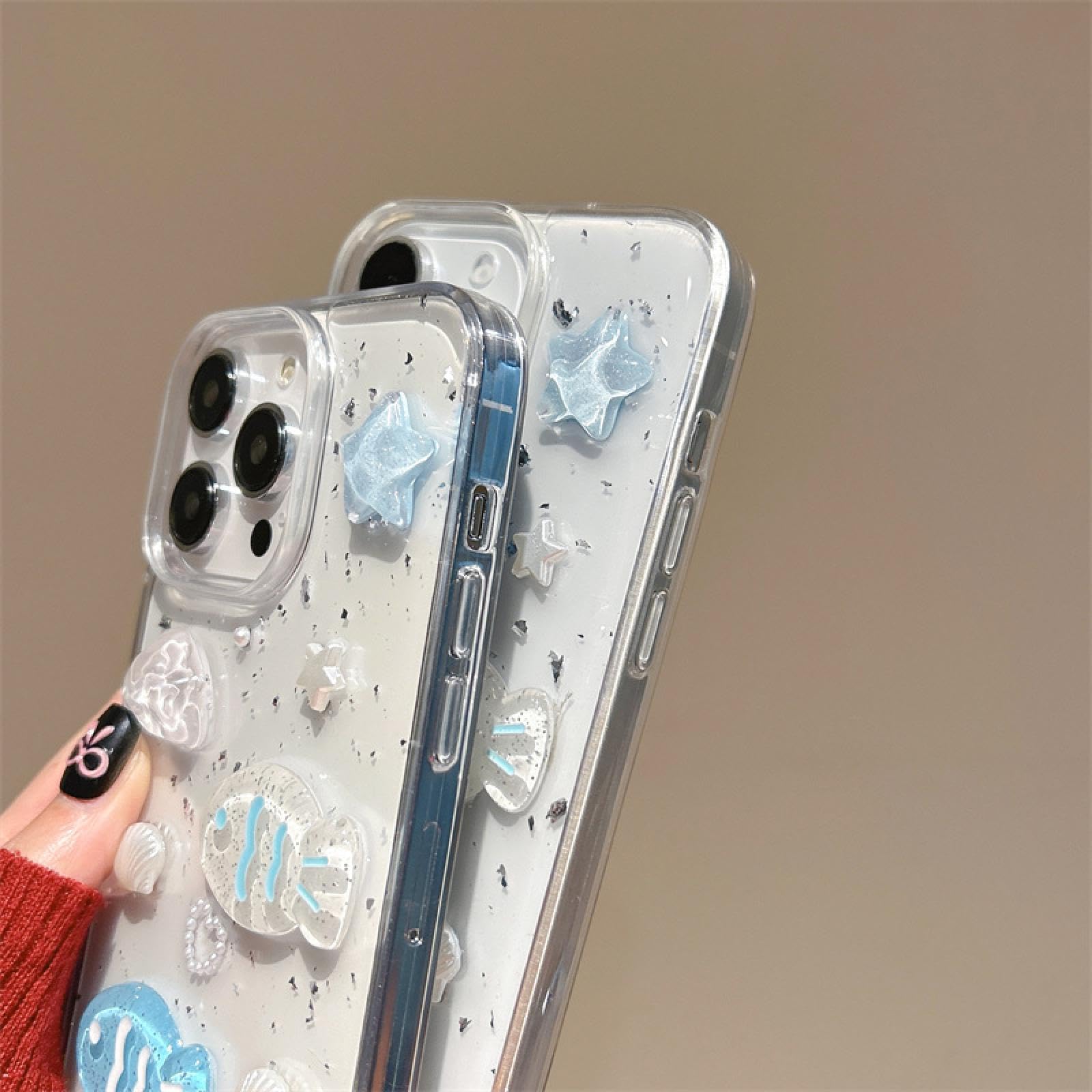 Coque Transparente pour iPhone 15, Motif Petit Poisson, Paillettes et Colle (pour iPhone 15/Fish GS)