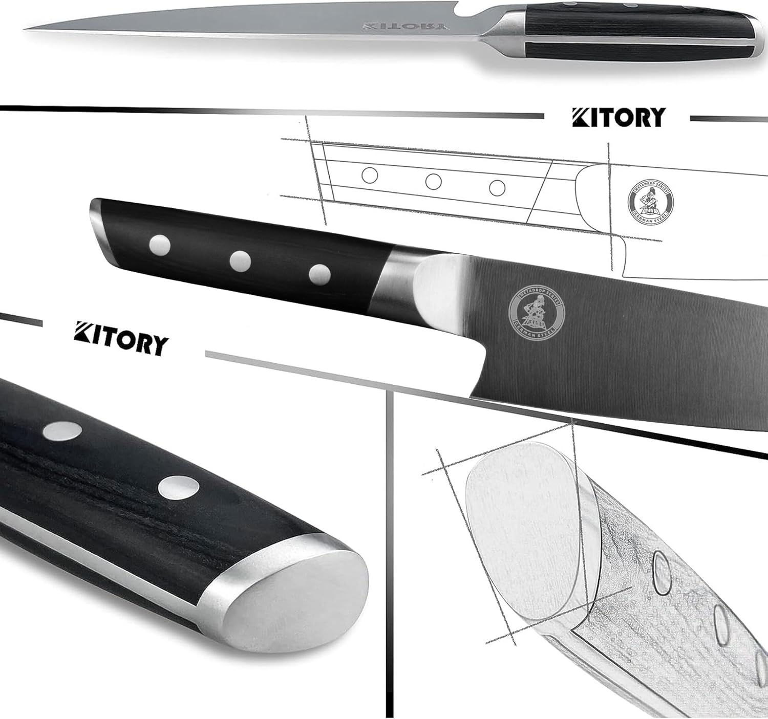 Kitory Chef Knife 8", Gyuto Kitchen Knife - Full Tang Pro Chopping Chopper- Forged HC Steel - Ergonomic Pakkawood Handle-2025 Gifts