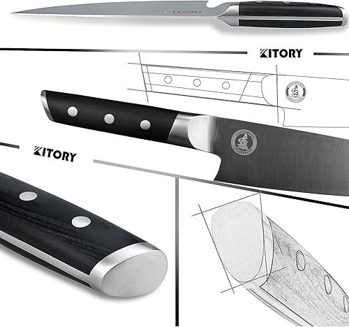 Miniatura 6 de Kitory Cuchillo de chef de 8 pulgadas, cuchillo de cocina Gyuto, picador profesional de espiga completa, acero forjado HC, mango ergonómico de