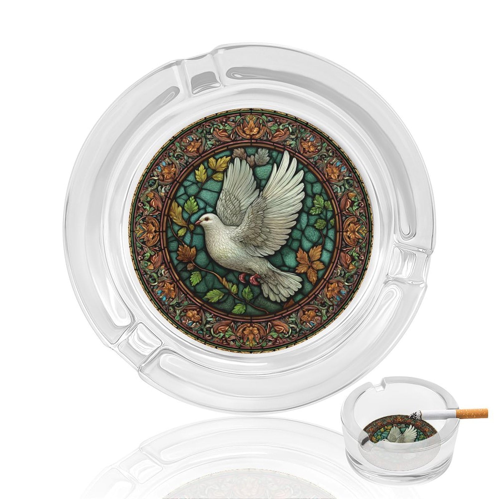 Stained Glass Style A White Dove Glass Ashtray for Cigarettes Portable Decorative Ash Trays for Home Office Decor