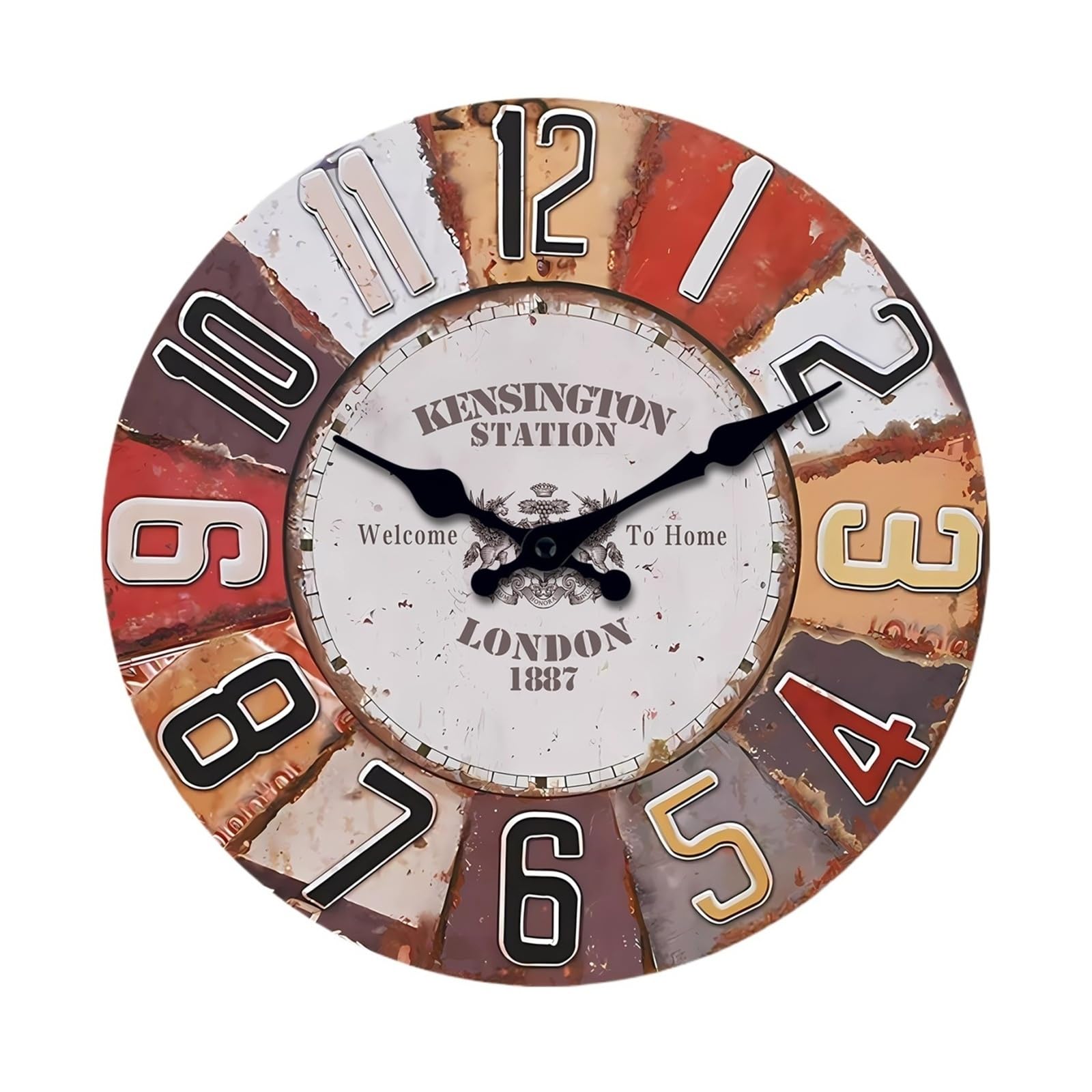 Horloge murale rétro sans tic-tac mécanisme quartz silencieux en bois