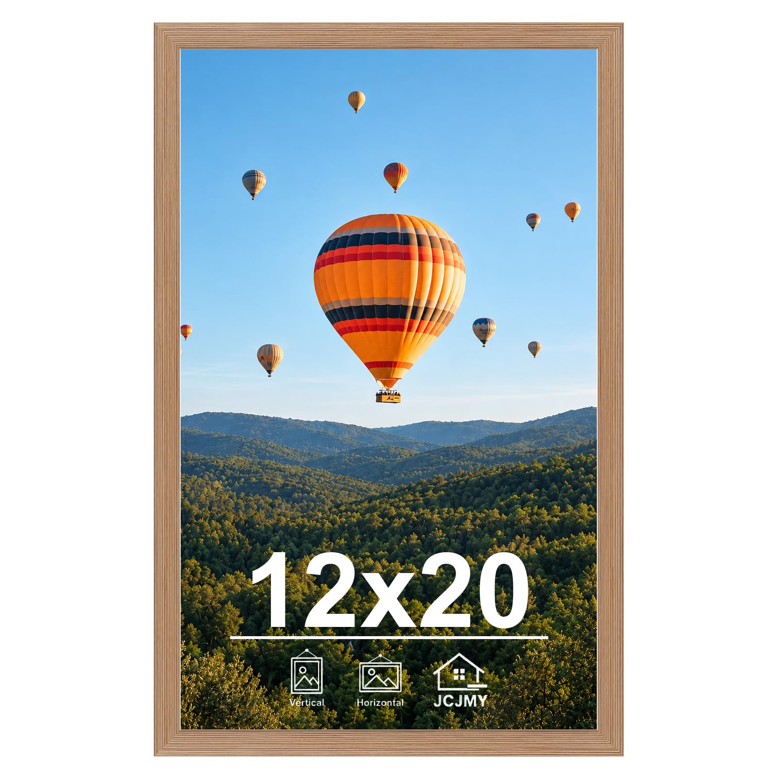 JCJMY 12x20 Bilderrahmen für Poster Foto Bild, horizontale und vertikale Formate zum Aufhängen an der Wand, 30,5 x 50,8 cm Wandgalerie Poster Fotorahmen für 12 x 20 Fotos Poster, rustikales Braun