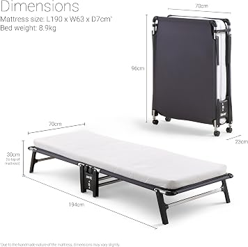 Jay-BE HE70 Hideaway Folding Bed with e-Fibre Mattress, Single