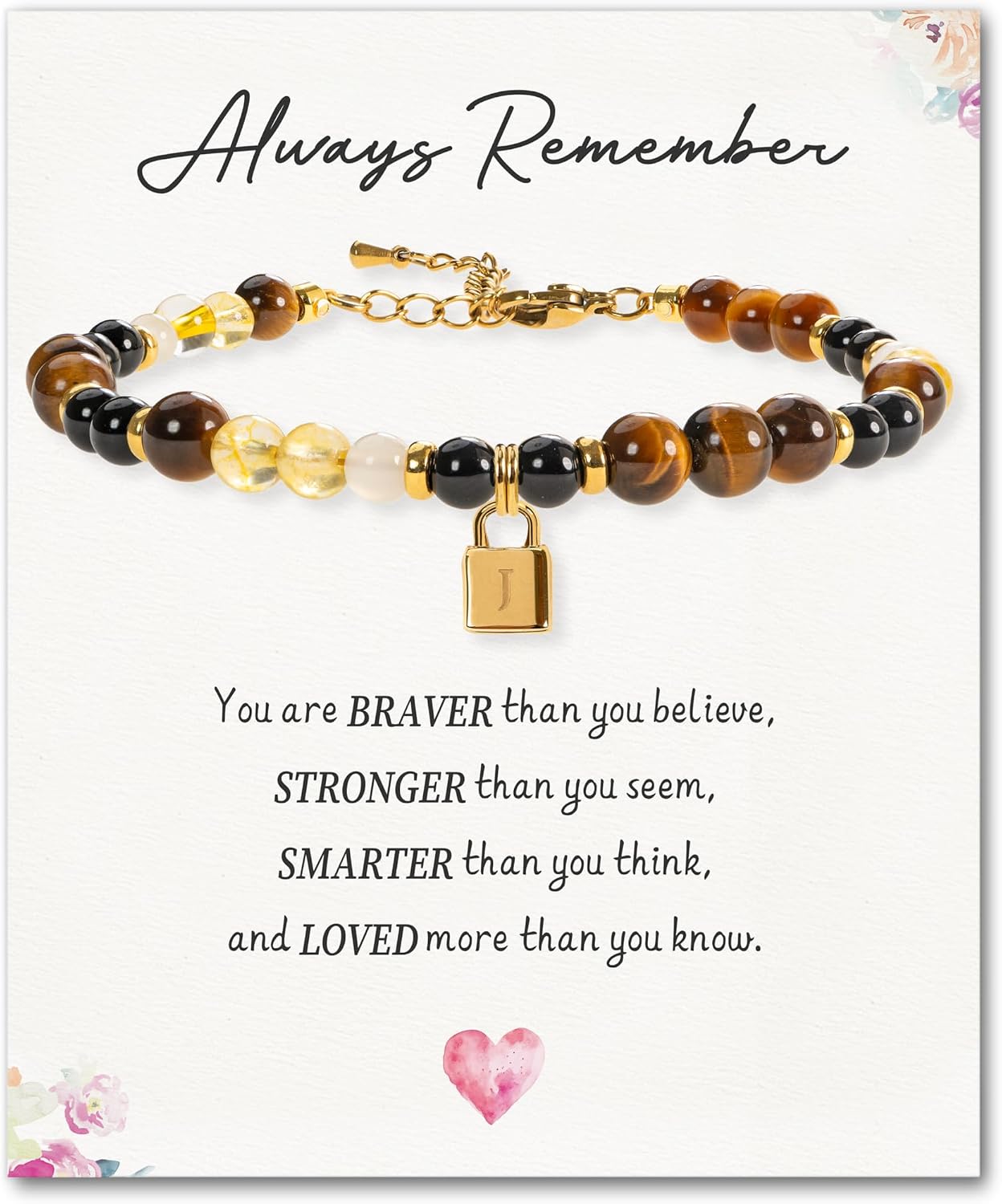 SENLLY Crystal Initial Bracelet, Meaningful Gift for Women Crafted with Natural Stone & Letter Padlock Charm J, Adjustable for Mom Daughter Sister Wife Friend