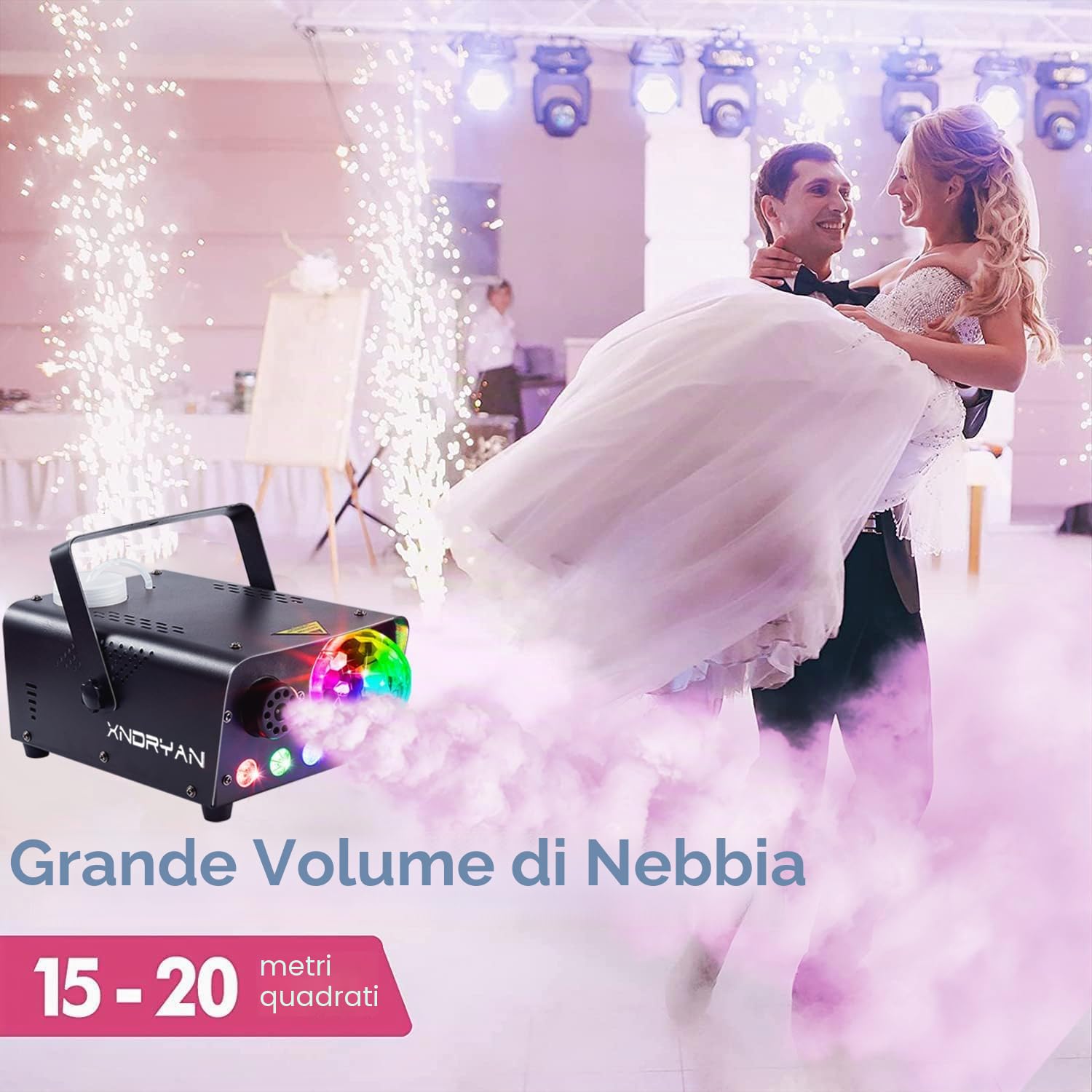 Macchina del fumo professionale da 600 W con luce a sfera da discoteca - Macchina per fumo da palcoscenico a LED RGB 2500 CFM, enorme nebbia per feste, matrimoni, eventi DJ, Halloween e club