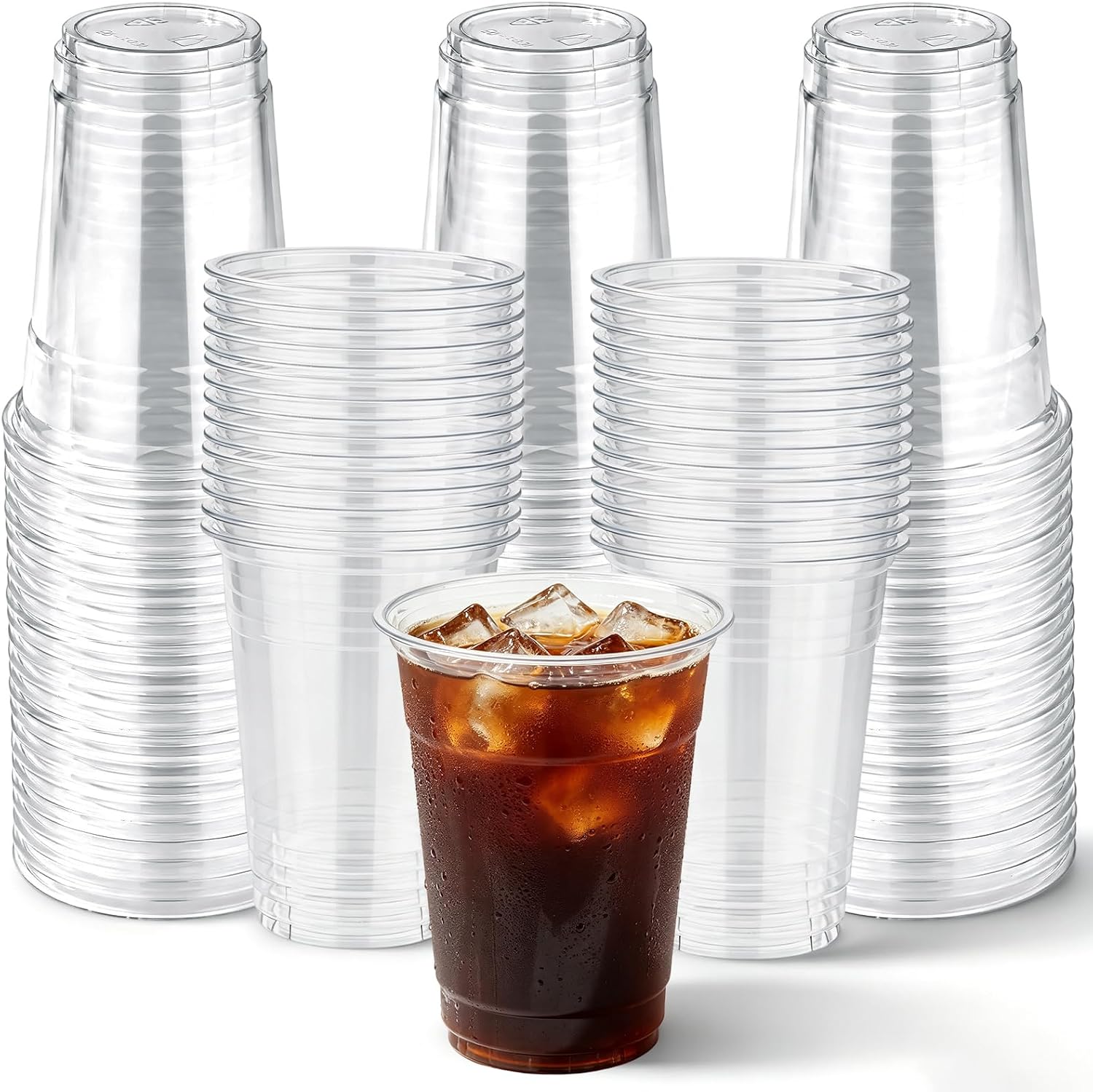 100 Pack 12 oz Clear Plastic Cups, Disposable Iced Coffee Cups
