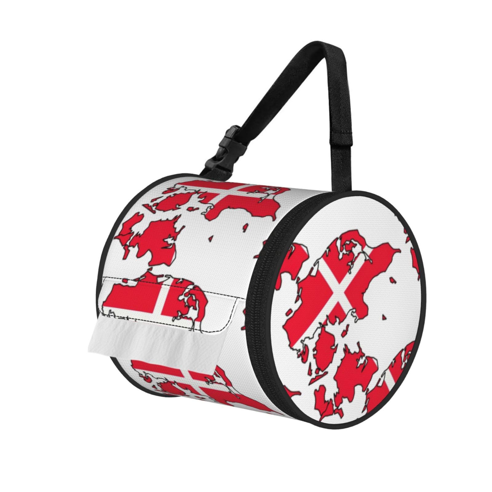 Danish Flag Map Print Cylinder Bathroom Tissue Holder With Buckle Strap, Portable Paper Case For Road Trips