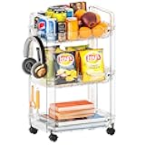 SuoXing 3 Tier Rolling Cart,Utility Cart on Wheels,Modern Clear Rolling Storage Cart for Bedside,College Must Haves Dorm Storage,Trolly Storage Rack for Art,Diaper Caddy,Snack,Lash Cart Organizer