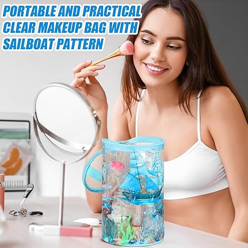 Miniatura 10 de Sanwuta Bolsas de maquillaje estilo playa, estuche de maquillaje transparente, bolsas de aseo para viajes, impermeable, organizador de viaje, bolsas
