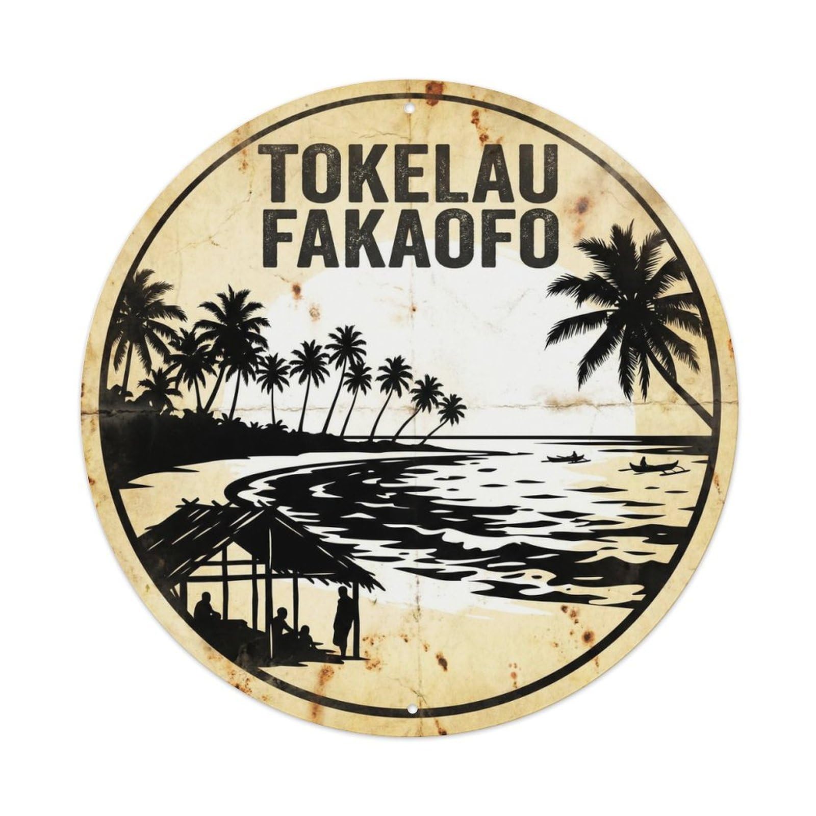 Tokelau Fakaofo Tropical Shore Monochrome Metal Tin Sign