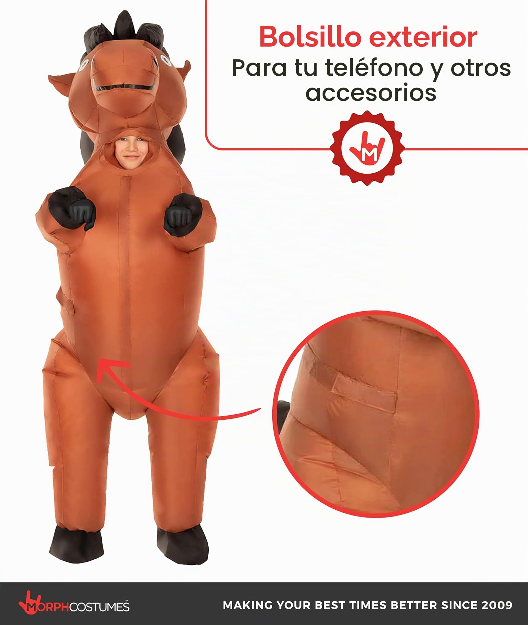 Morph Disfraz Hinchable Caballo Niño, Disfraces Caballos Hinchables, Traje Inflable Divertido, Disfraz para Carnaval y Halloween Niños