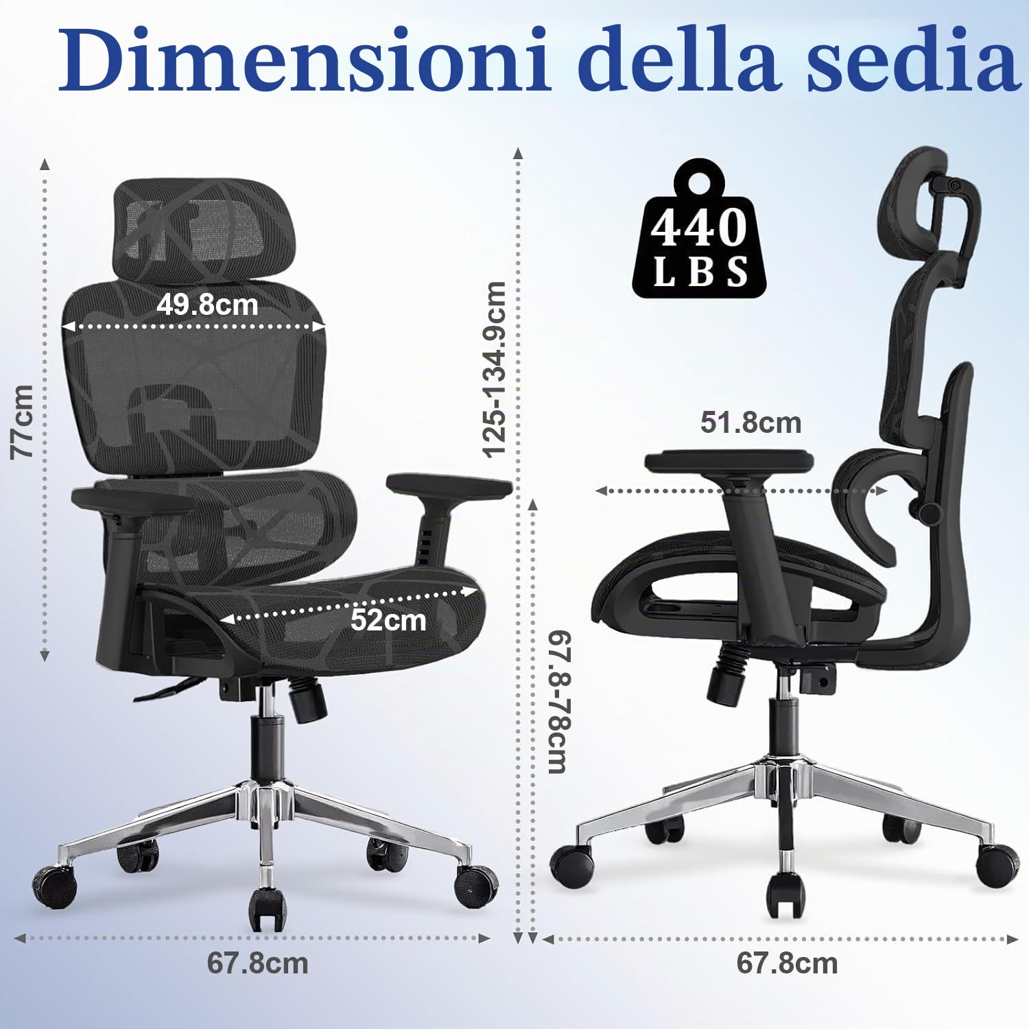 Sedia da Ufficio Ergonomica,Sedia Gaming con Schienale Alto in Rete,Braccioli 3D e Poggiatesta Regolabile,Comoda Sedia da Scrivania con Funzione Ribaltamento per Ufficio Domestico(Nero)