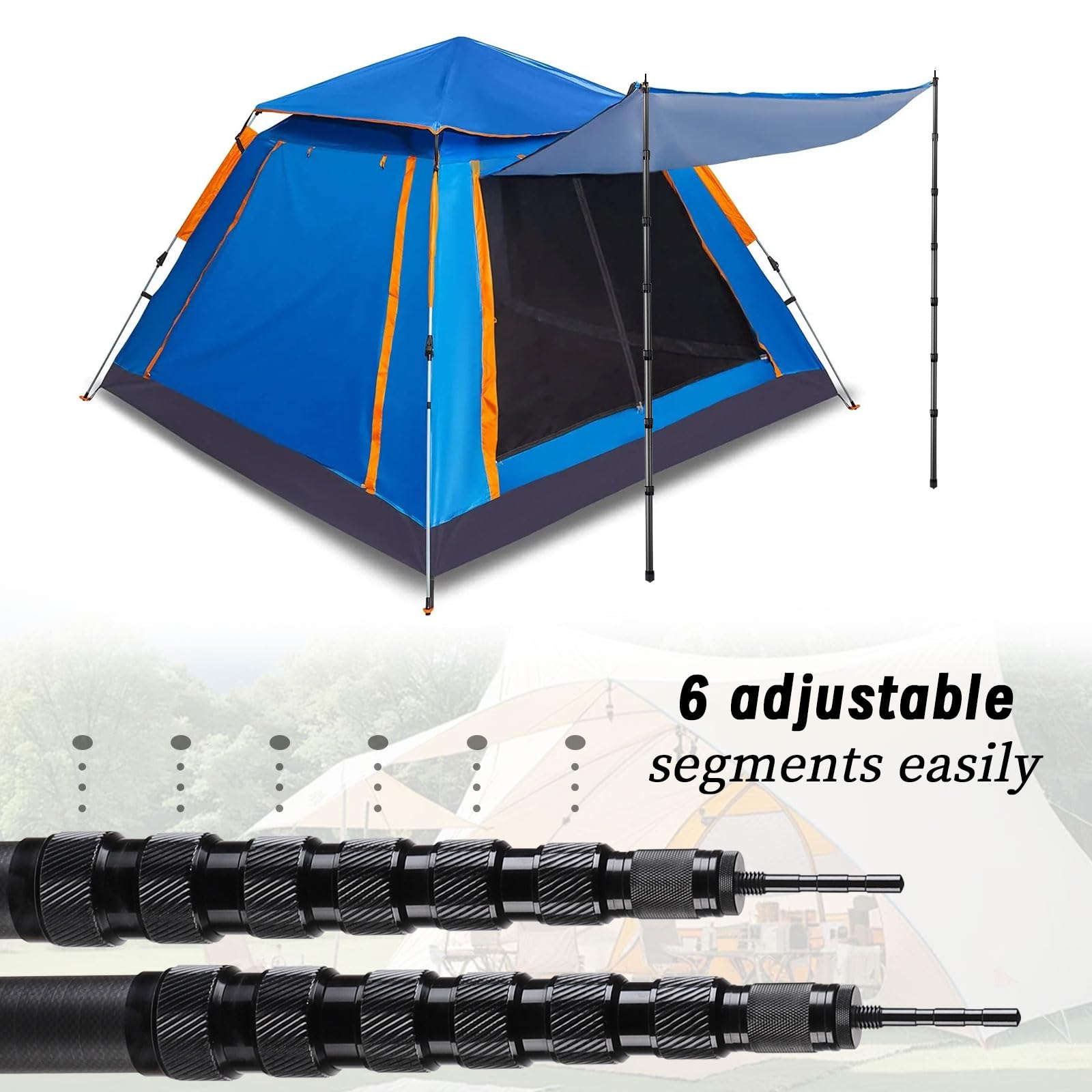 LALAGO Lot de 2 Poteaux de Tente Télescopiques en Fibre de Carbone - 2,7m Réglables Poteaux de Bâche, Mât de Bâche Télescopique Légers et Solides, pour Le Camping Tente, Taps ou Voile d'ombrage
