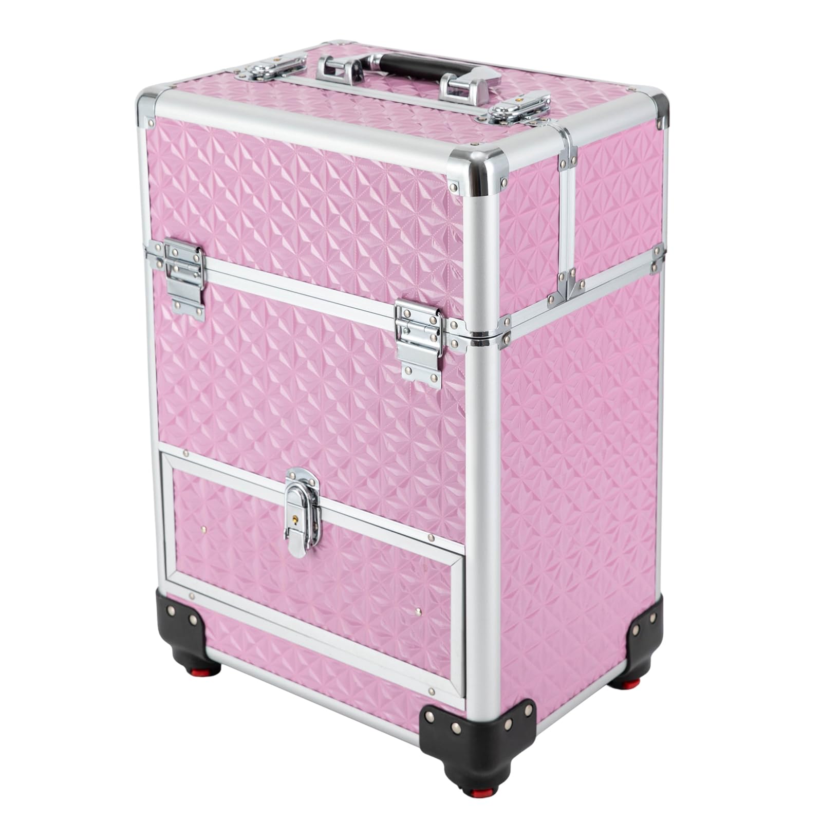 DRIKH Rolling Makeup Train Case, Manicure Storage Case Organizer Professional Makeup Trolley for Studio or Travelling Nail Technician Artists Cosmetologist Stylist (Pink) (Pink)