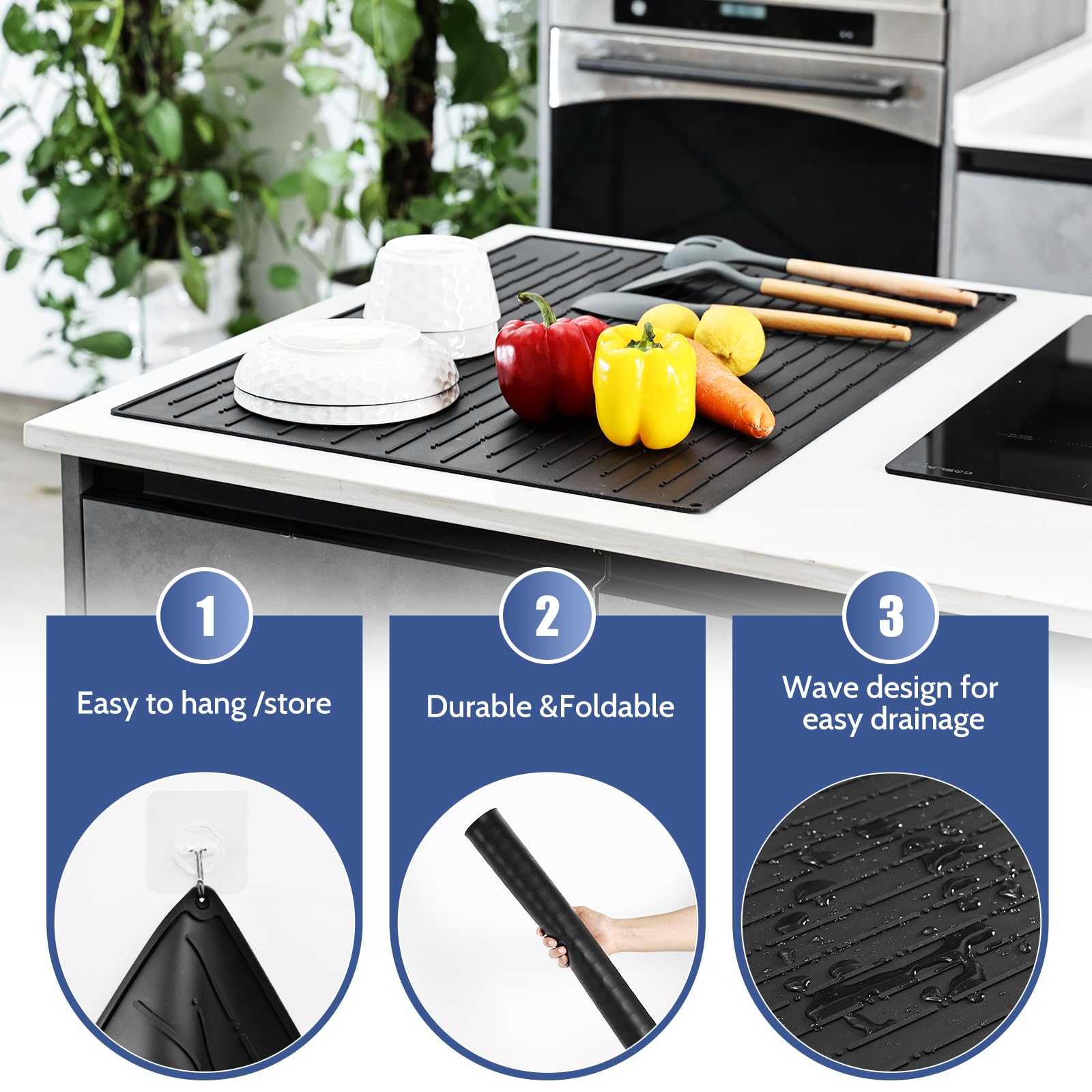 KitchenRaku Dish Drying Mat, Silicone Draining Board Mat - Image 4