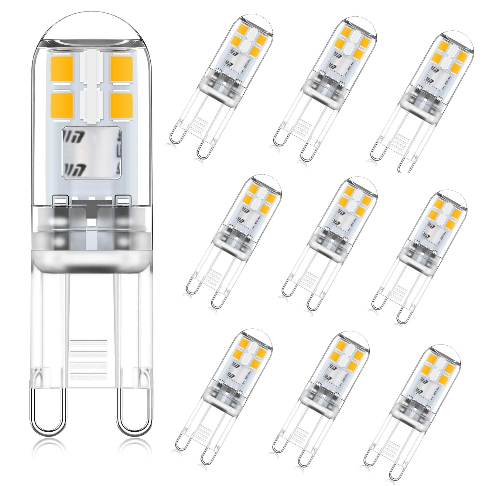 DAIHHZA G9 LED Bulbs 2W Warm White 2700K Equivalent to 10W 20W G9 Halogen Bulbs, 360 °Beam Angle, Non Dimmable, Non Flicker, Bi-pin G9 Socket, 220-240V AC G9 LED Energy Saving Lamps, Pack of 10
