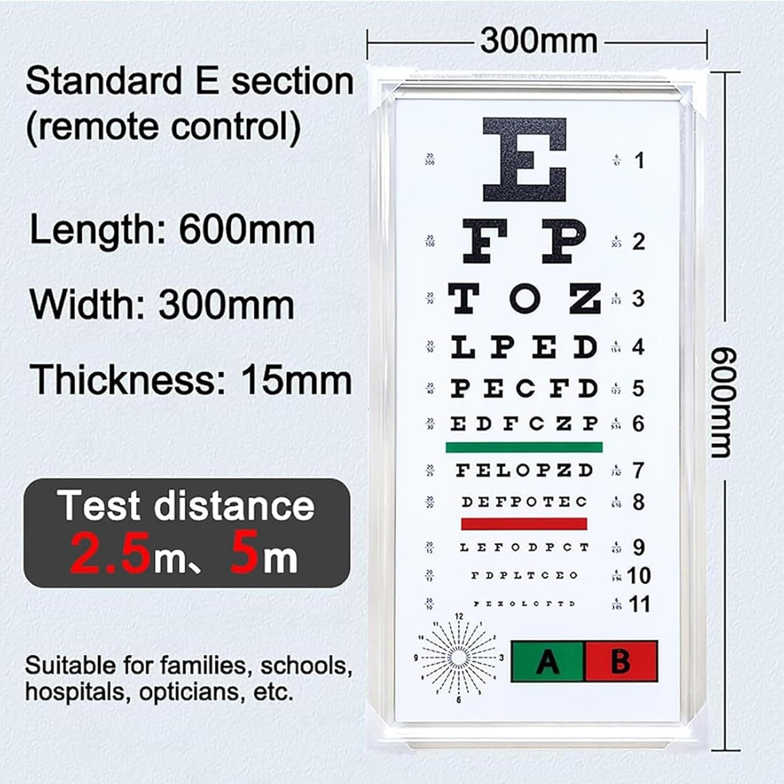 Tavolo Luminoso a LED per Esame della Vista, Ottotipi per Esami della Vista, Tacca di Riferimento Rosso/Verde, con Telecomando, Misurazione della Distanza 2,5/5 M, per Ottici E Ospedali