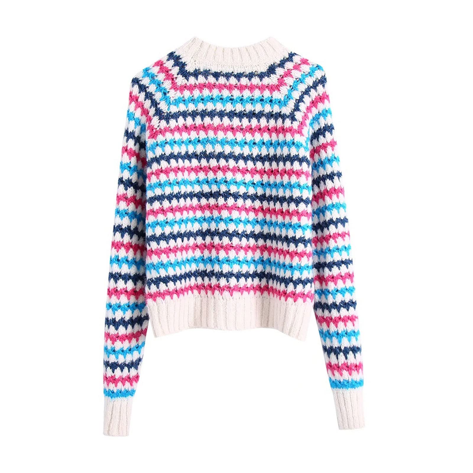 Damskie swetry damskie modne prążkowane wykończenia sweter z dzianiny w paski vintage okrągły dekolt z długim rękawem damskie swetry eleganckie topy, jak na obrazku, S