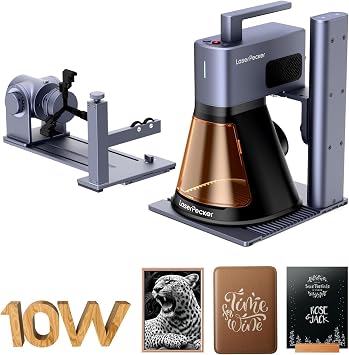 LaserPecker LP2 Plus 10W 450nm Diode Laser Engraver with Rotary Extension, Laser Engraving Machine with Speed 4000mm/s and Resolution 4K, for 150+ Materials Supported
