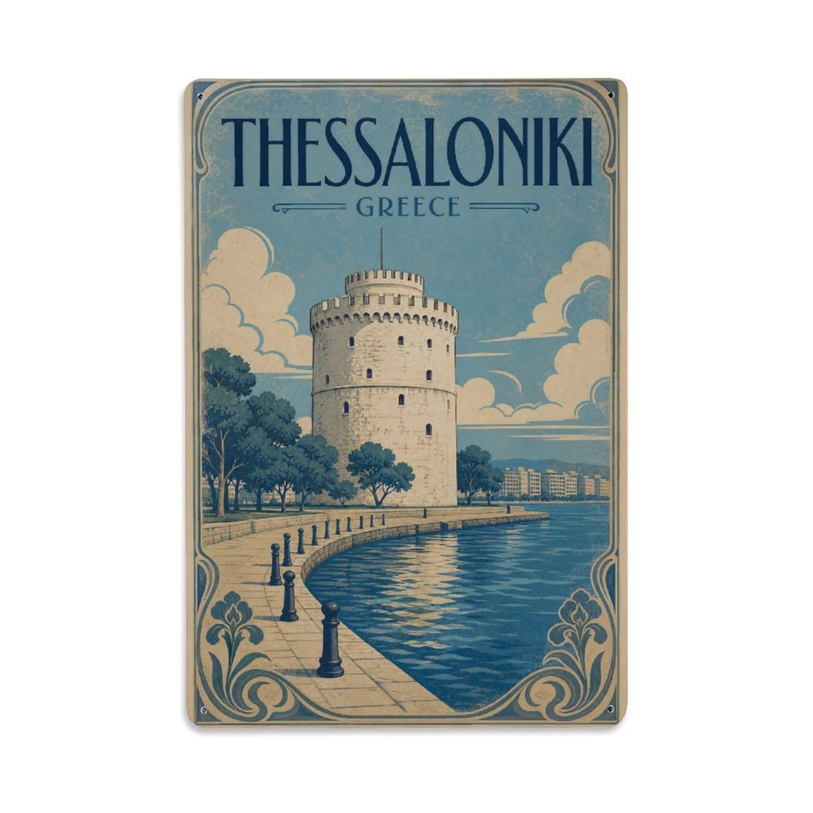 Vintage Travel Greece Thessaloniki Metal Tin Sign Plaque Wall Decor for Cafe, Club Bar, Office, Garden Metal Poster 8x12Inch