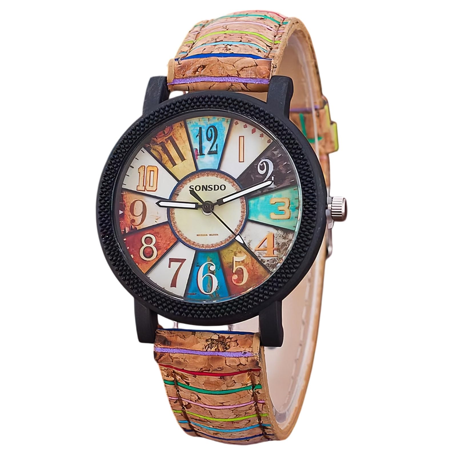 Montre multicolore bracelet tissé motif arc-en-ciel style décontracté - 7