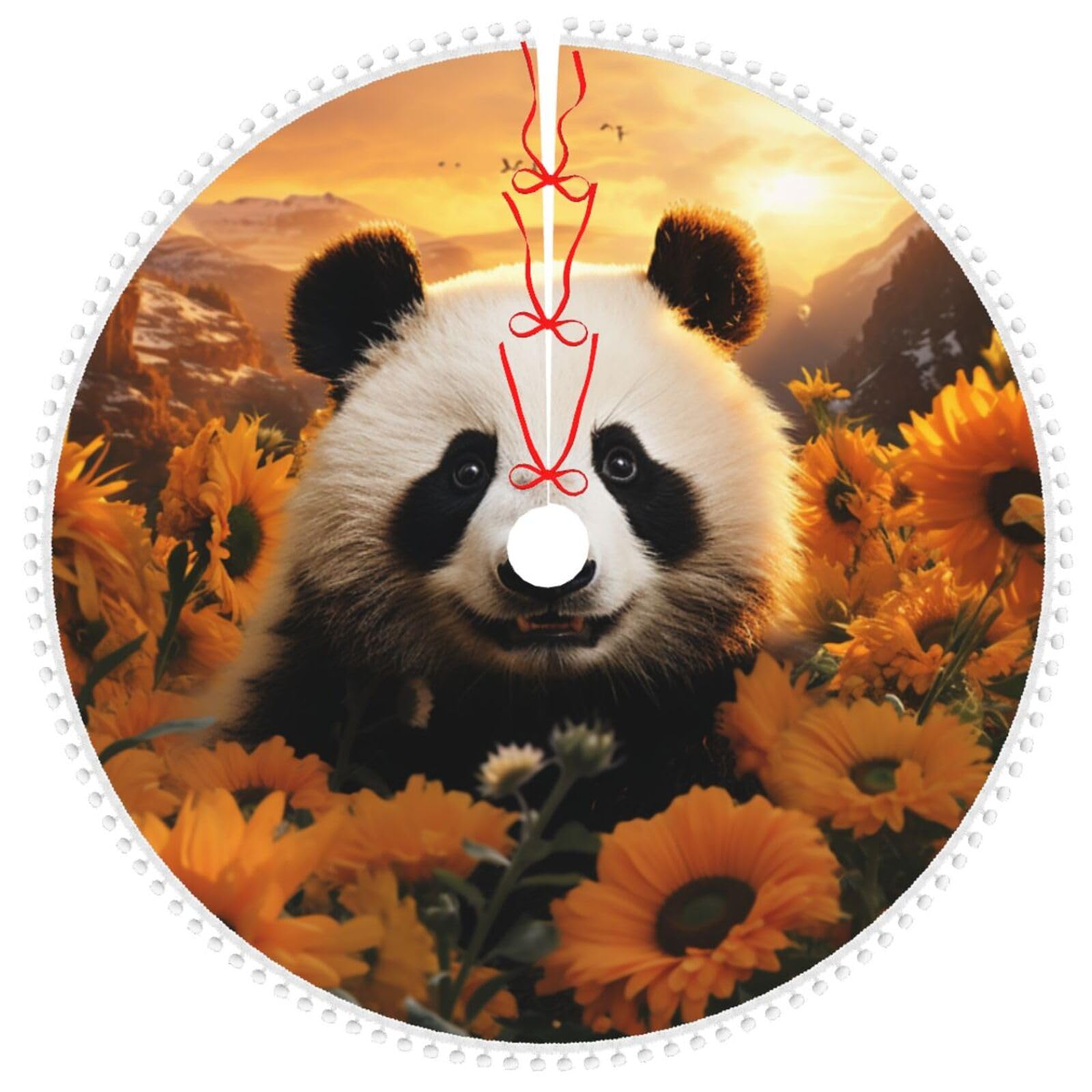 Jupe de sapin de Noël haut de gamme 91cm à pompons motif panda chic