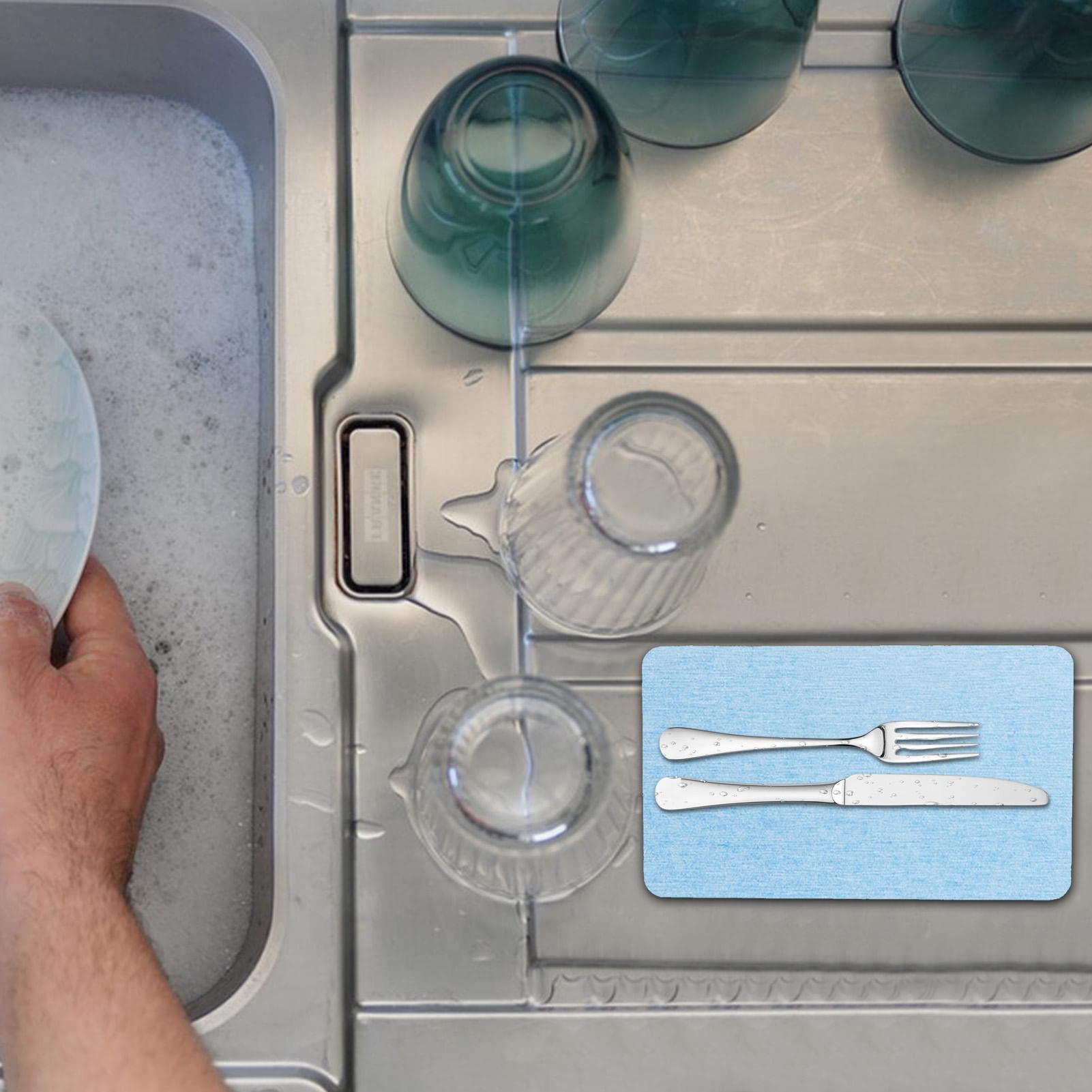 Plateau En Pierre Diatomite Absorbant L'Eau - Sous-Verres Antidérapants Séchage Ultra-Rapide - Idéal Évier, Cuisine Et Salle De Bain - Fukamou