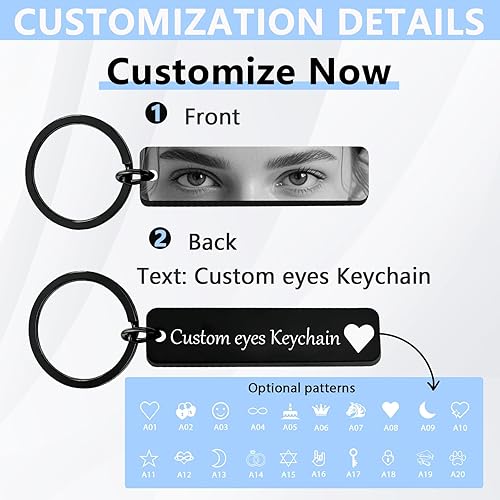 Miniatura 2 de Llaveros personalizados con foto de ojo, llaveros personalizados para ojos, texto grabado, regalo personalizado de acero inoxidable de doble cara