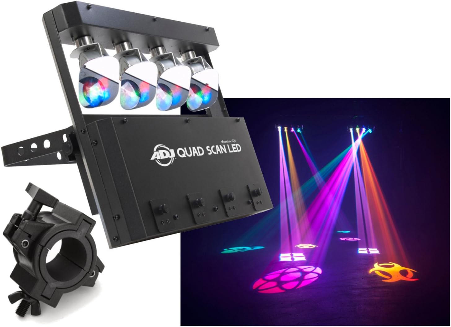 American DJ Quad Scan LED Light w/ 1.5" O Clamp Musical