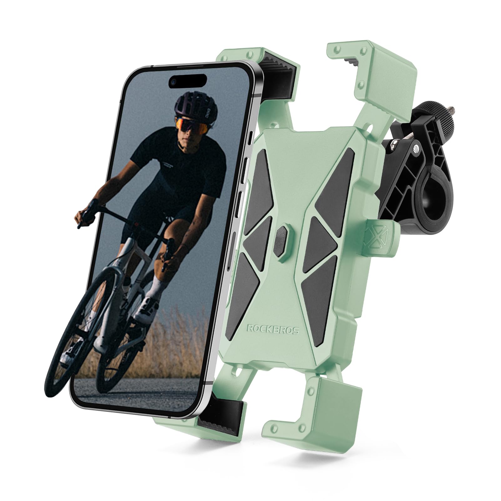 ROCKBROS Bike Phone Mount Holder,Motorcycle Phone Mount Phone Holder for Bike Motorcycle E-Bike Cell Phone Clamp for iPhone 16 15 Pro Max/ 14/13,