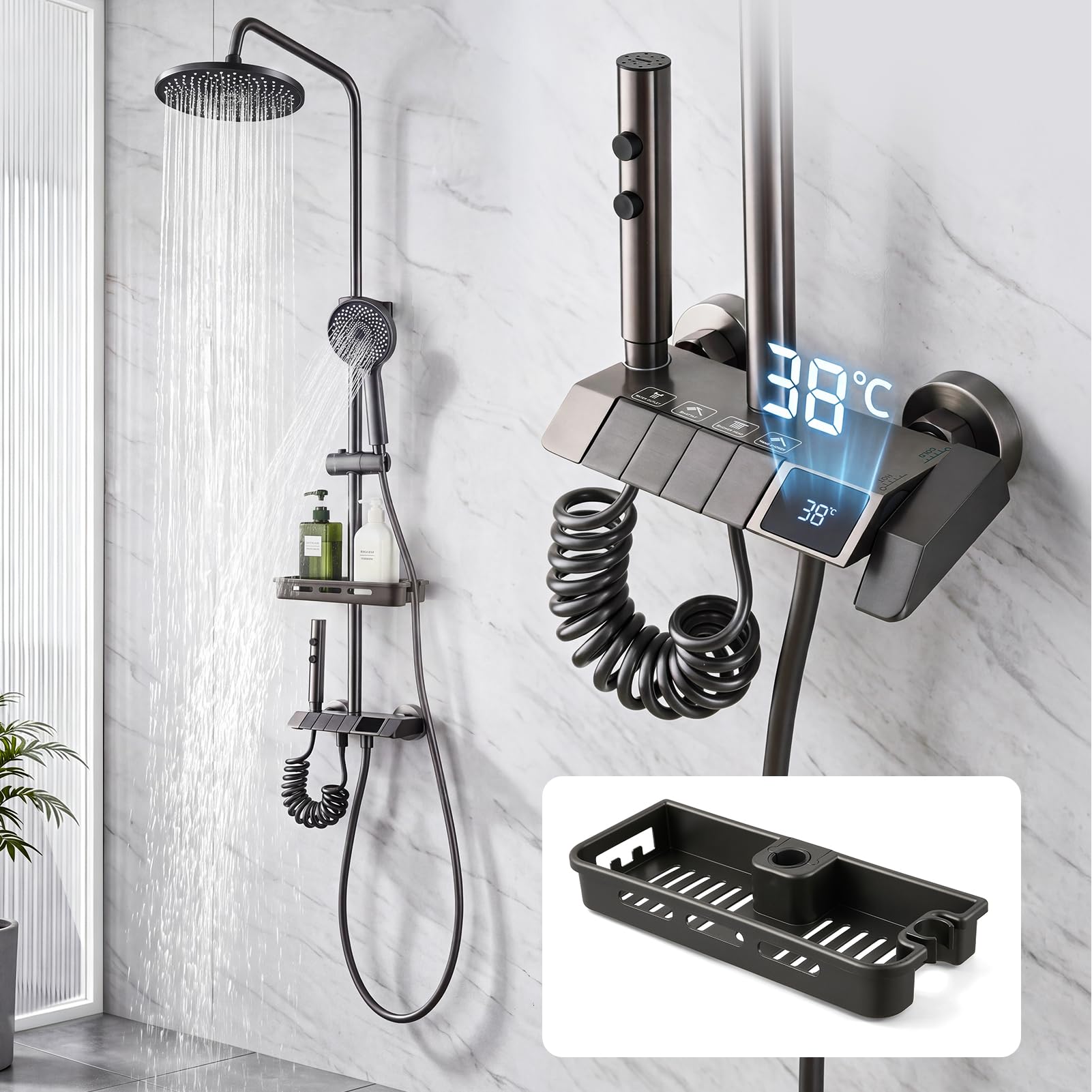 INMOZATA Shower Mixer Set with Piano‑Key Control System,Grey