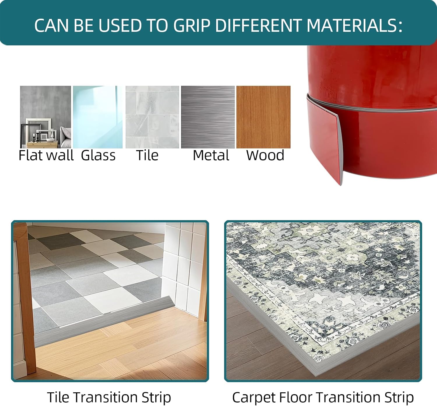 Self-Adhesive Floor Transition Strip, Vinyl Threshold Strip, Floor Gap Cover Divider for Carpet/Tile/Wood/Marble, Seamless Floor Joining Trim for Home/Office/Hotel, 2" Grey Wood Grain, 20Ft