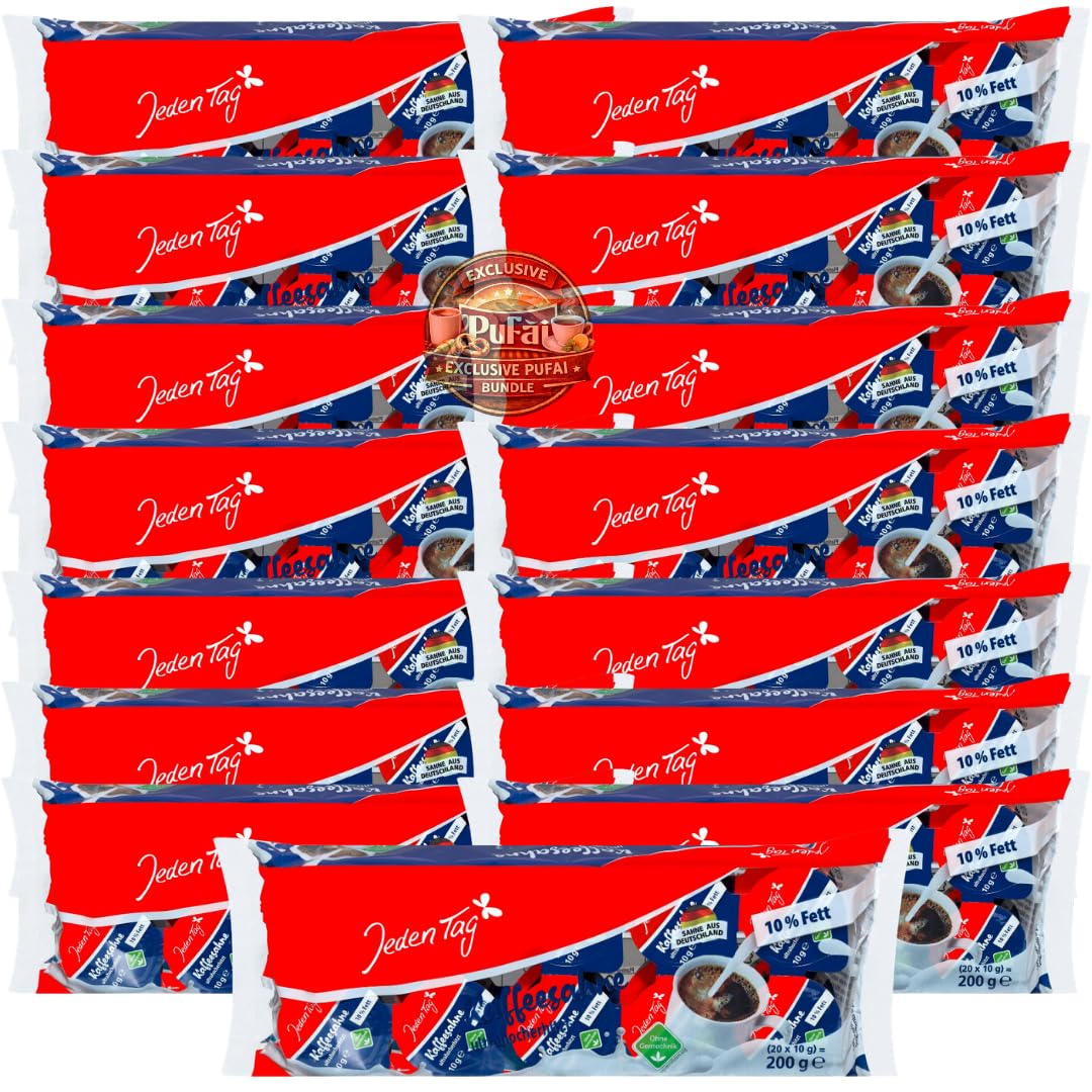 PUFAI Bundle – Jeden Tag Kaffeesahne 10% 20 x 10g x15 Er – Portionsmilch für Kaffee, Einzelportionen, Gastronomie & Haushalt