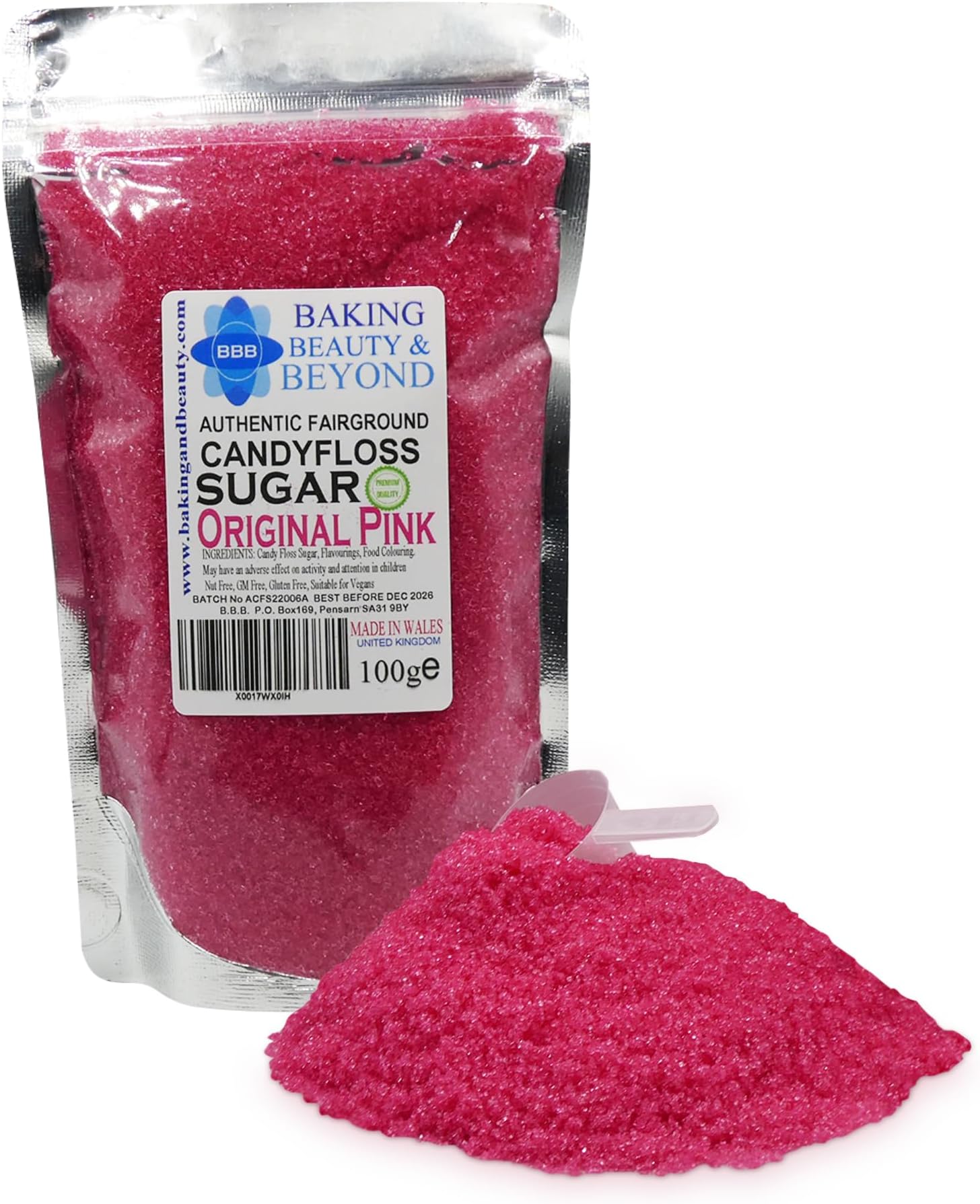 Baking, Beauty & Beyond Premium Floss Sugar for Cotton Candy - Cotton Candy Flossing Sugar with Natural Ingredients, Perfect for Every Occasion, Bulk Floss Sugar 100g - Original Pink Flavour
