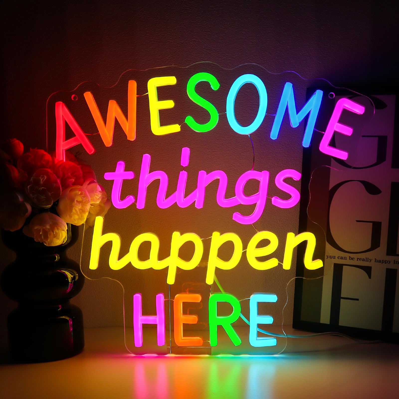 Awesome Things Happen Here Neonschild für Wanddekoration, LED-Schild